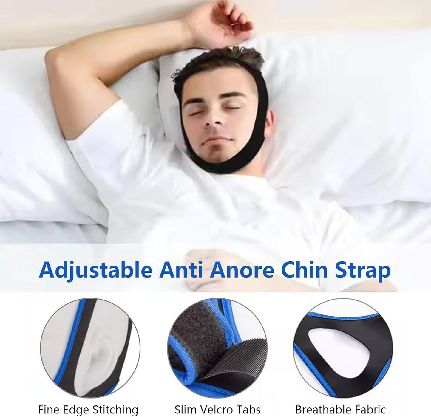 2Pcs Jaw Strap for Snoring, Adjustable Breathable Chin Airflow Jaw Strap, Chin Strap for Sleeping, Simple and Effective Stop Snoring Solution for Men and Women Sleeping (Blue)