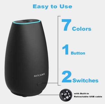 2nd Generation Portable Car Essential Oil Diffuser - Mini Aromatherapy Humidifier with USB Cable for Travel, Office, and Home - Elegant Black