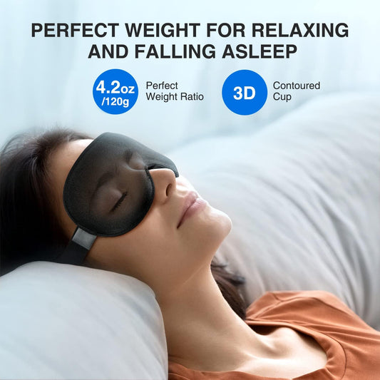 Weighted Sleep Mask, Women Men 3D Blocking Lights Sleeping Mask (4.2Oz/120G), Pressure Relief Night Sleep Eye Mask with Adjustable Strap, Eye Cover Blindfold for Travel Nap Yoga, Black