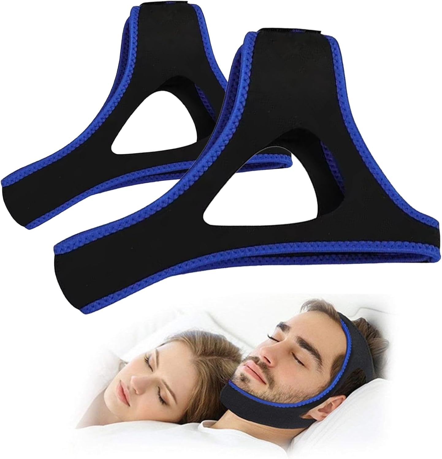 2Pcs Jaw Strap for Snoring, Adjustable Breathable Chin Airflow Jaw Strap, Chin Strap for Sleeping, Simple and Effective Stop Snoring Solution for Men and Women Sleeping (Blue)