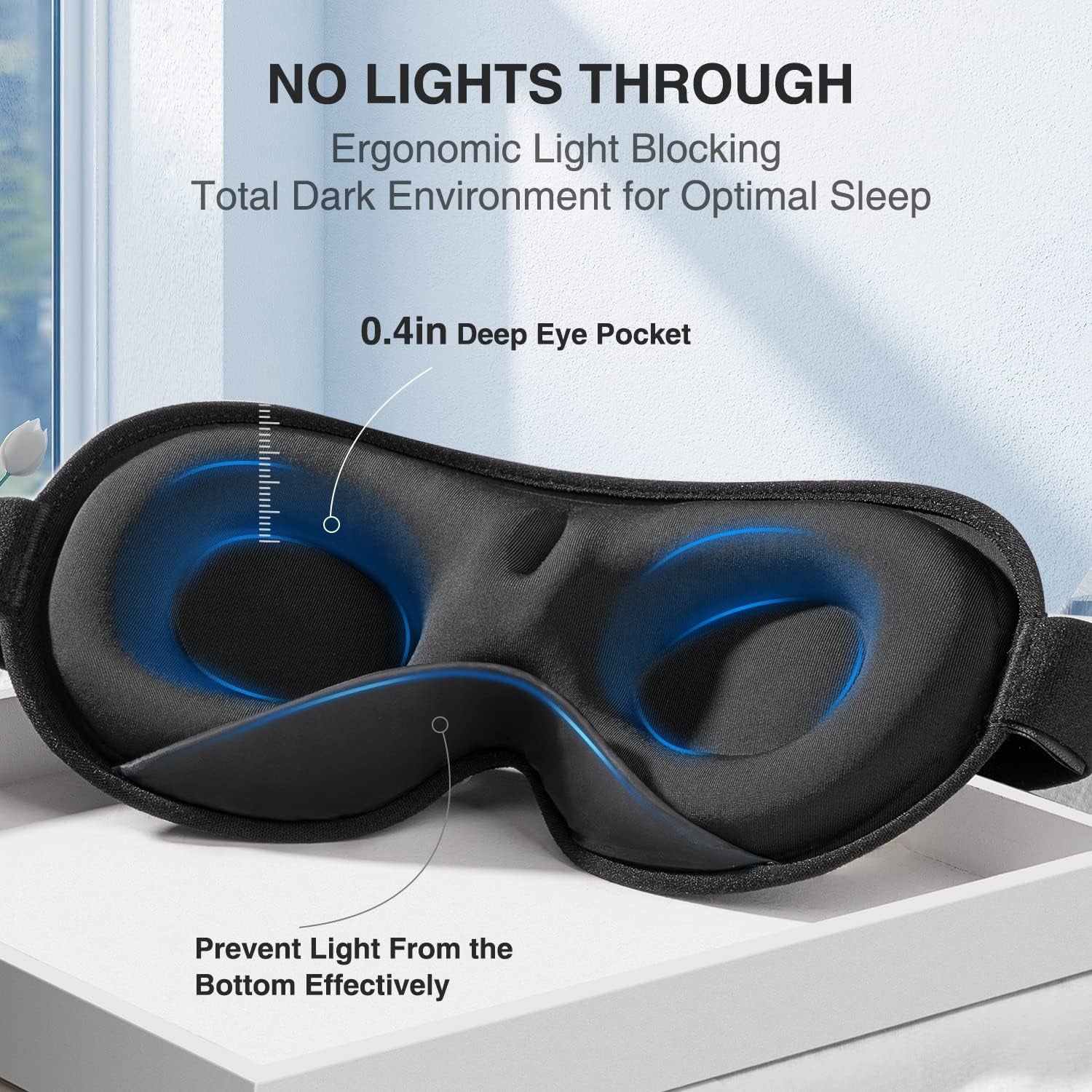 Weighted Sleep Mask, Women Men 3D Blocking Lights Sleeping Mask (4.2Oz/120G), Pressure Relief Night Sleep Eye Mask with Adjustable Strap, Eye Cover Blindfold for Travel Nap Yoga, Black