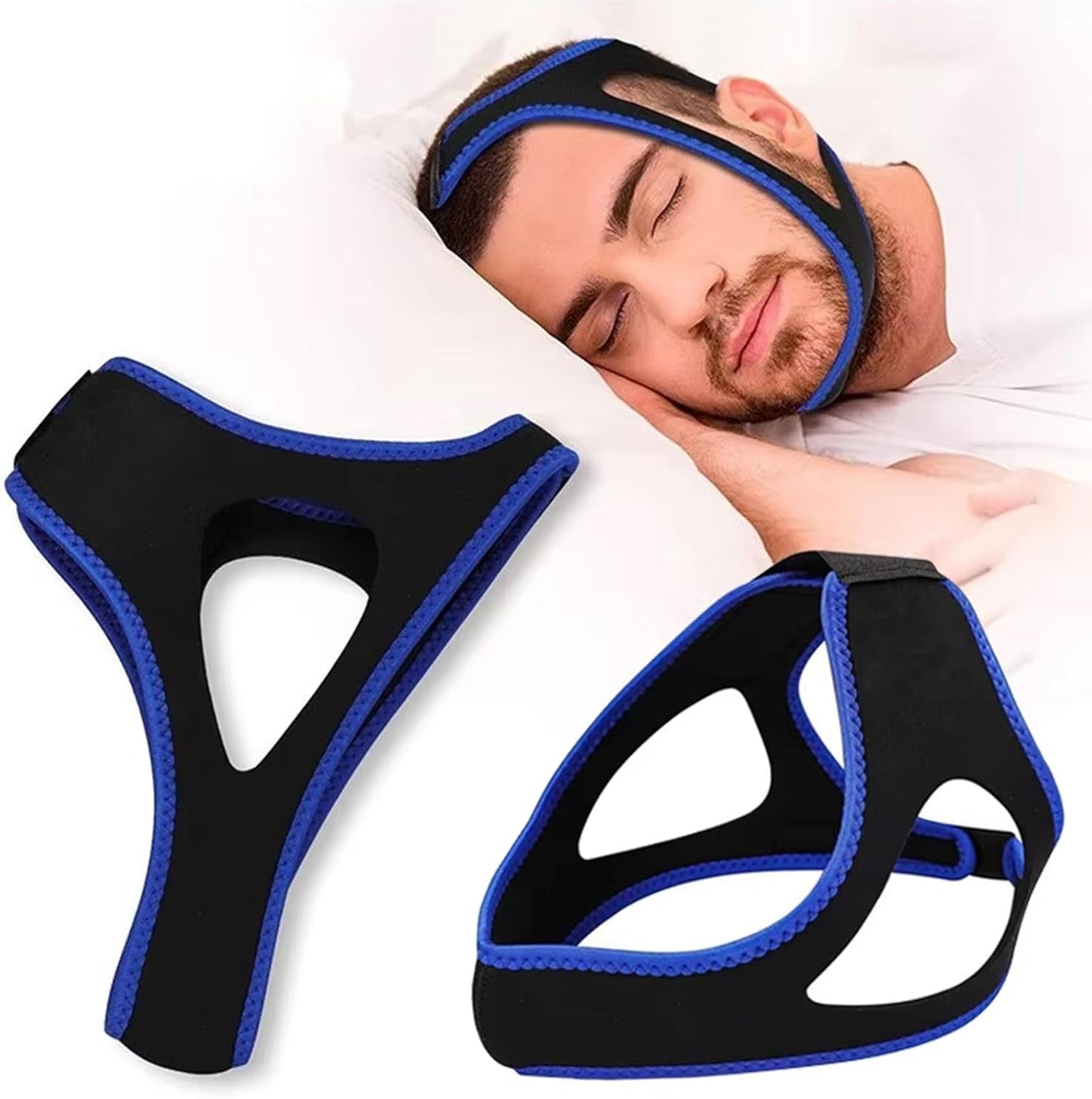 2Pcs Jaw Strap for Snoring, Adjustable Breathable Chin Airflow Jaw Strap, Chin Strap for Sleeping, Simple and Effective Stop Snoring Solution for Men and Women Sleeping (Blue)