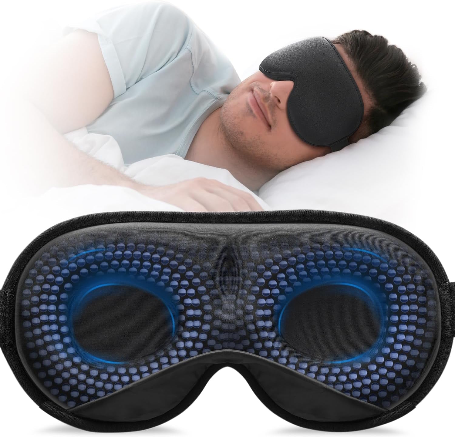 Weighted Sleep Mask, Women Men 3D Blocking Lights Sleeping Mask (4.2Oz/120G), Pressure Relief Night Sleep Eye Mask with Adjustable Strap, Eye Cover Blindfold for Travel Nap Yoga, Black