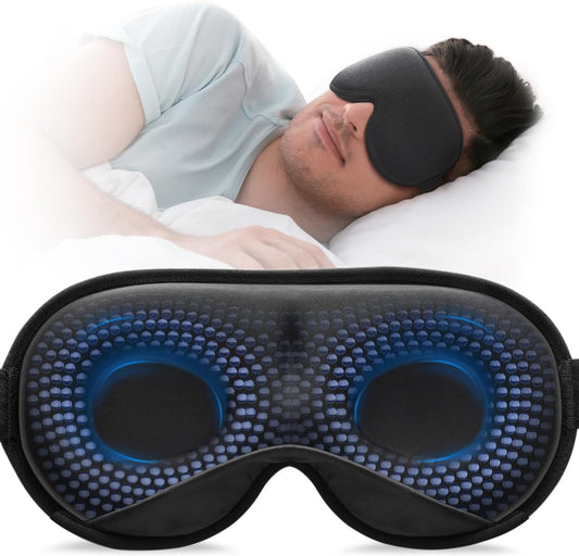 Weighted Sleep Mask, Women Men 3D Blocking Lights Sleeping Mask (4.2Oz/120G), Pressure Relief Night Sleep Eye Mask with Adjustable Strap, Eye Cover Blindfold for Travel Nap Yoga, Black