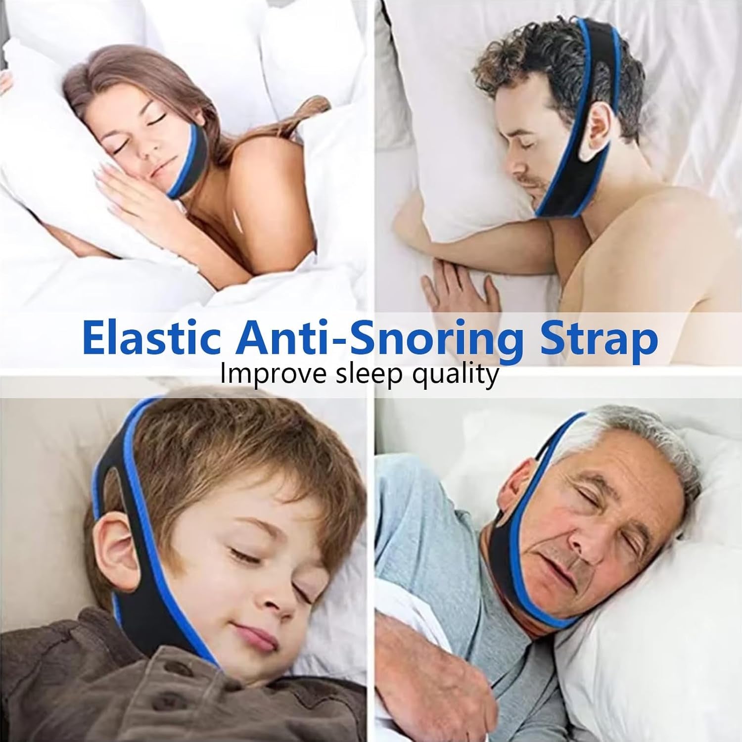 2Pcs Jaw Strap for Snoring, Adjustable Breathable Chin Airflow Jaw Strap, Chin Strap for Sleeping, Simple and Effective Stop Snoring Solution for Men and Women Sleeping (Blue)