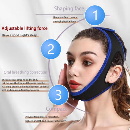 2Pcs Jaw Strap for Snoring, Adjustable Breathable Chin Airflow Jaw Strap, Chin Strap for Sleeping, Simple and Effective Stop Snoring Solution for Men and Women Sleeping (Blue)